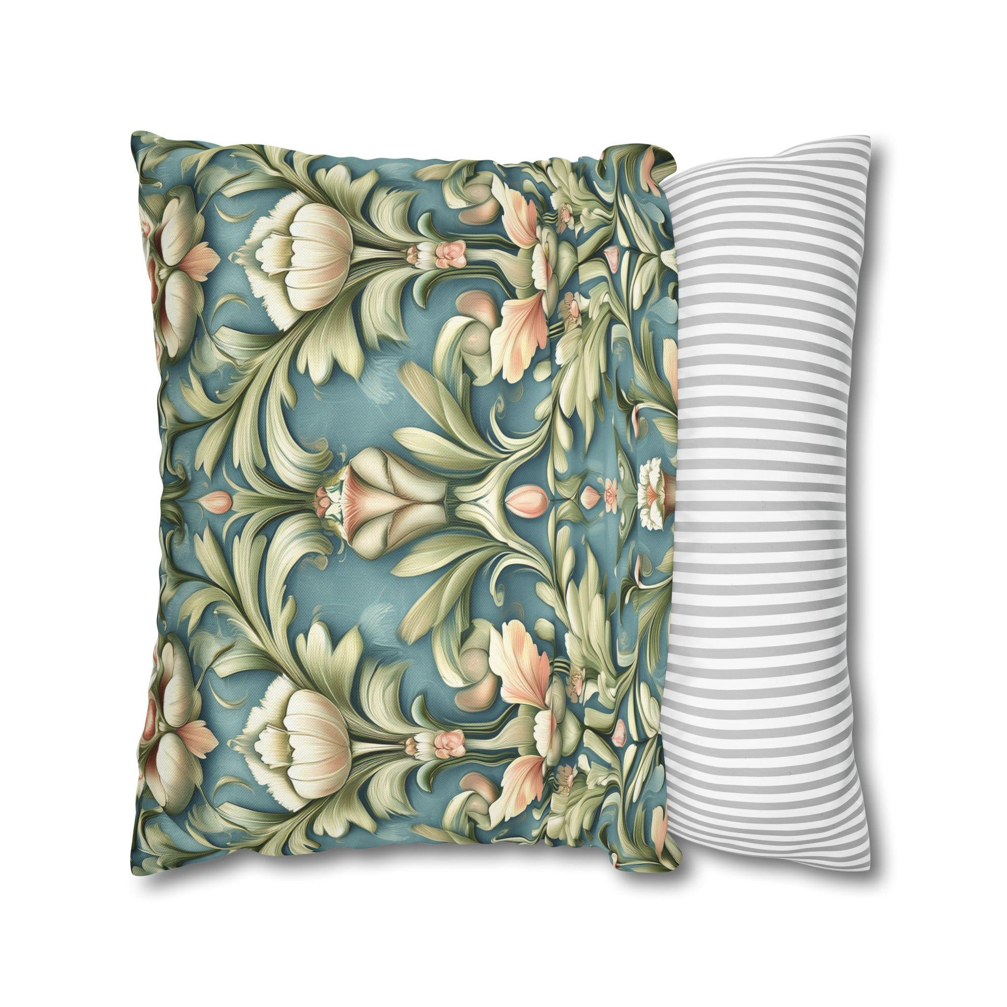 William Morris Inspired Pillow Cover: Teal Floral Botanical Cushion
