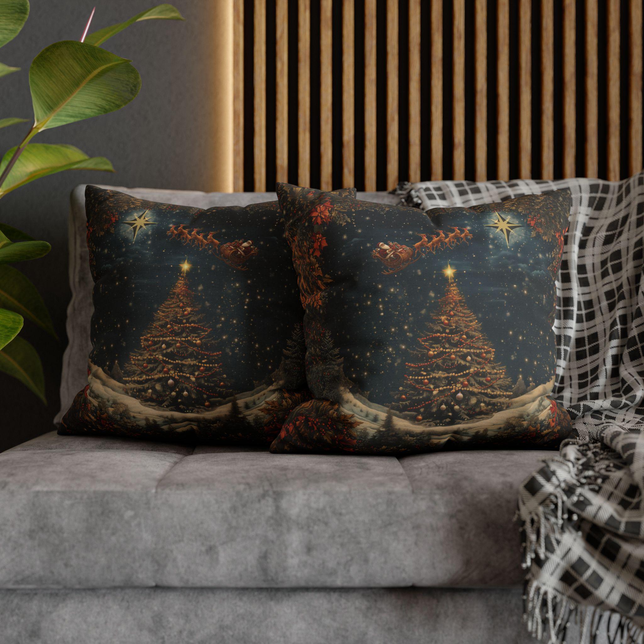 Santa's Sleigh Christmas Pillowcase: Festive Holiday Decor Winter Home Accent