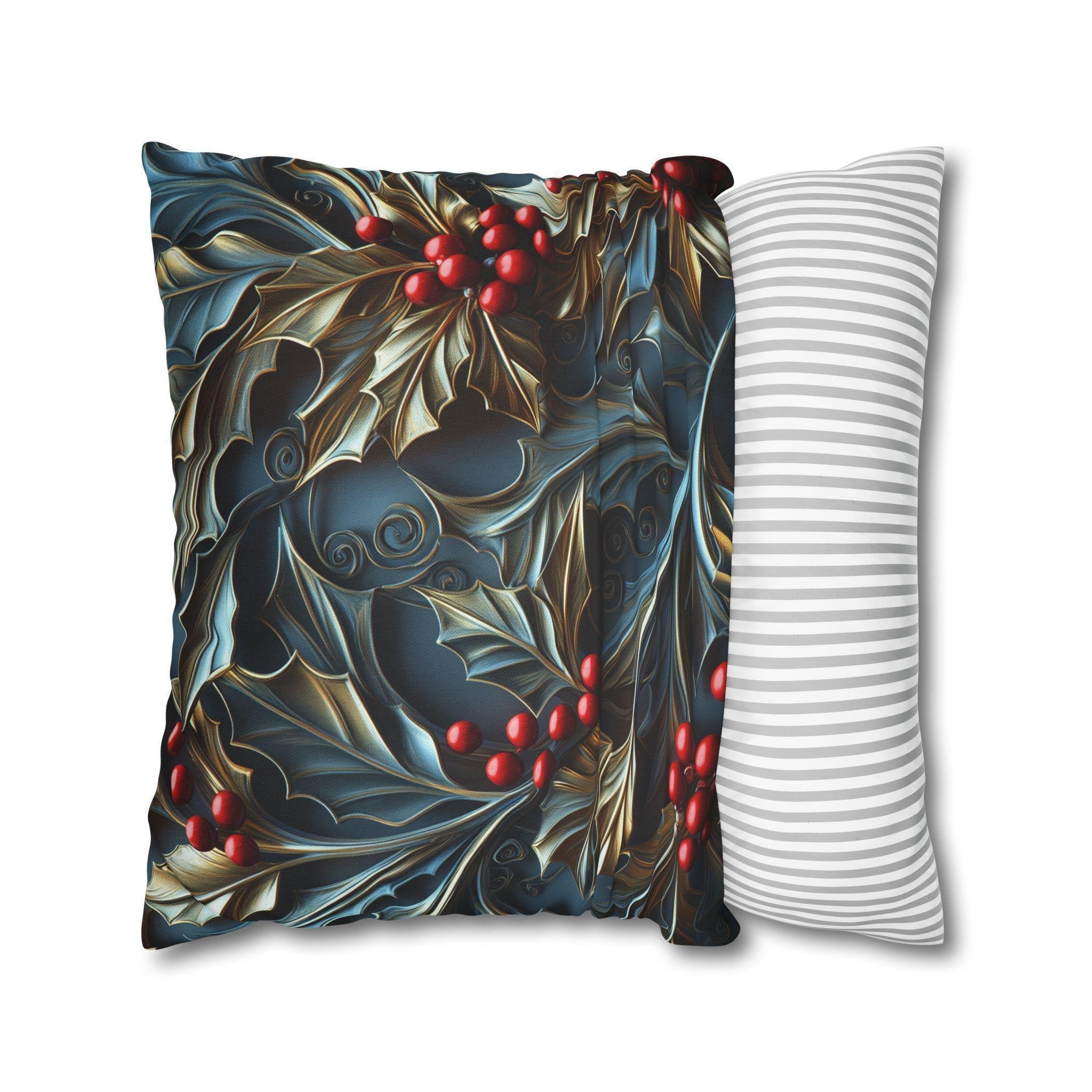 Elegant Holly Berries Pillow Cover: Festive Christmas Decor