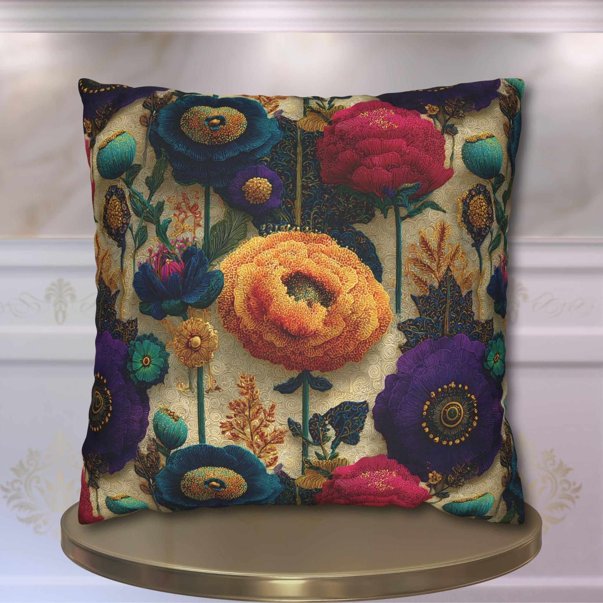 Art Nouveau Pillow Cover: Klimt Inspired Jewel Tone Floral Decor