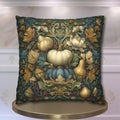 William Morris Inspired Autumn Pillow Cover: Teal, Gold, and Ivory Harvest Design