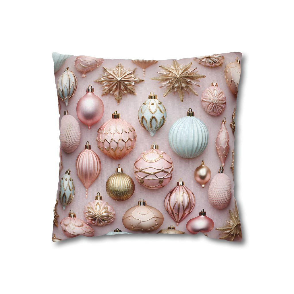 Pastel Holiday Ornaments Pillow Cover: Shimmer & Pink Pattern for Festive Elegance