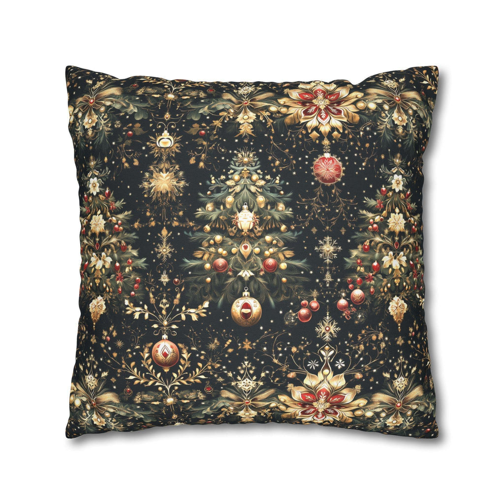 Christmas Tree Pillow Cover: Luxe Gold Red & Green on Deep Charcoal Holiday Decor