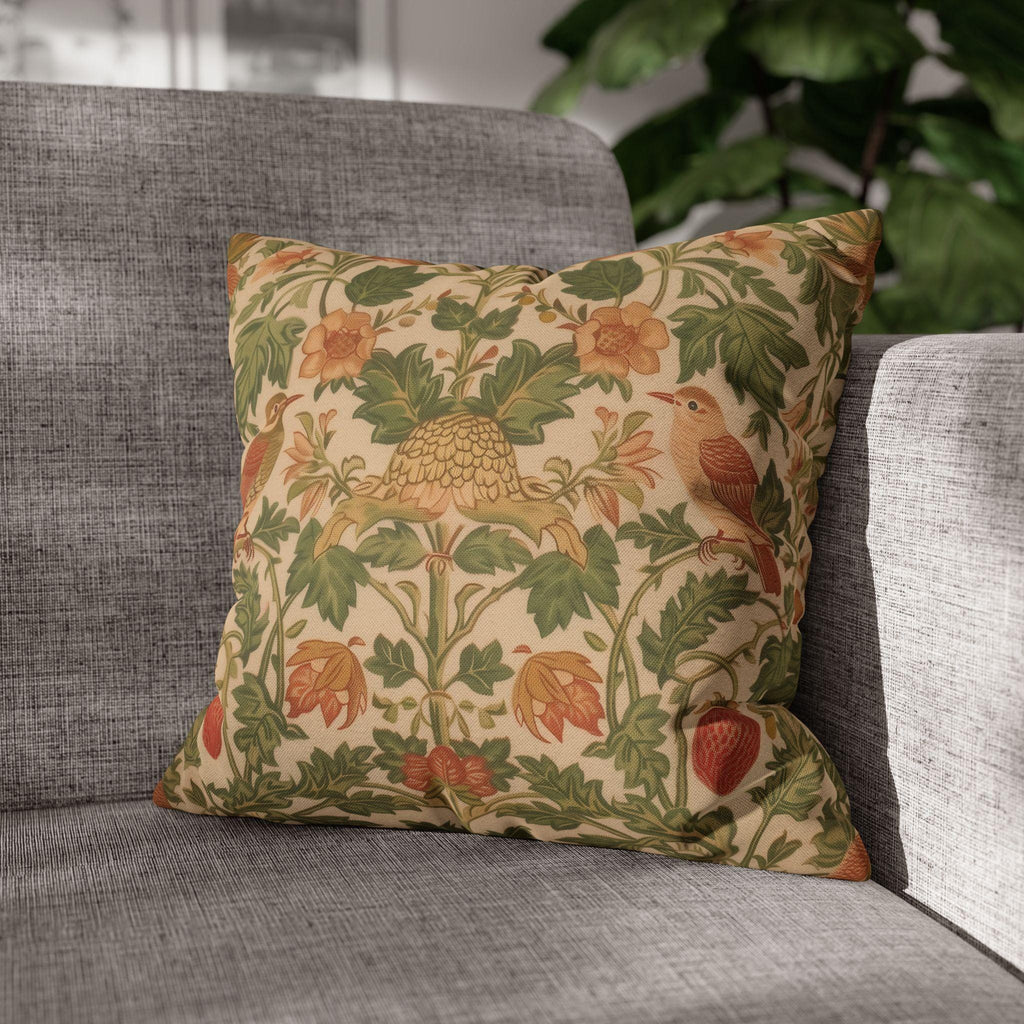 William Morris Strawberry Thief inspired Pillow Cover: Sage Terracotta Cream Pillowcase