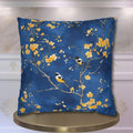 Royal Blue Chinoiserie Pillow Cover: Elegant Asian-Inspired Cushion with Yellow Blossoms and Birds