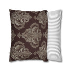 Elegant Damask Square Pillowcase: Taupe & Gray Motifs on Chocolate Brown, Sophisticated Home Decor
