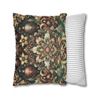 Baroque Christmas Square Pillow Cover, Gold Red Green Ornaments, Vintage Style Luxury Design Pillowcase
