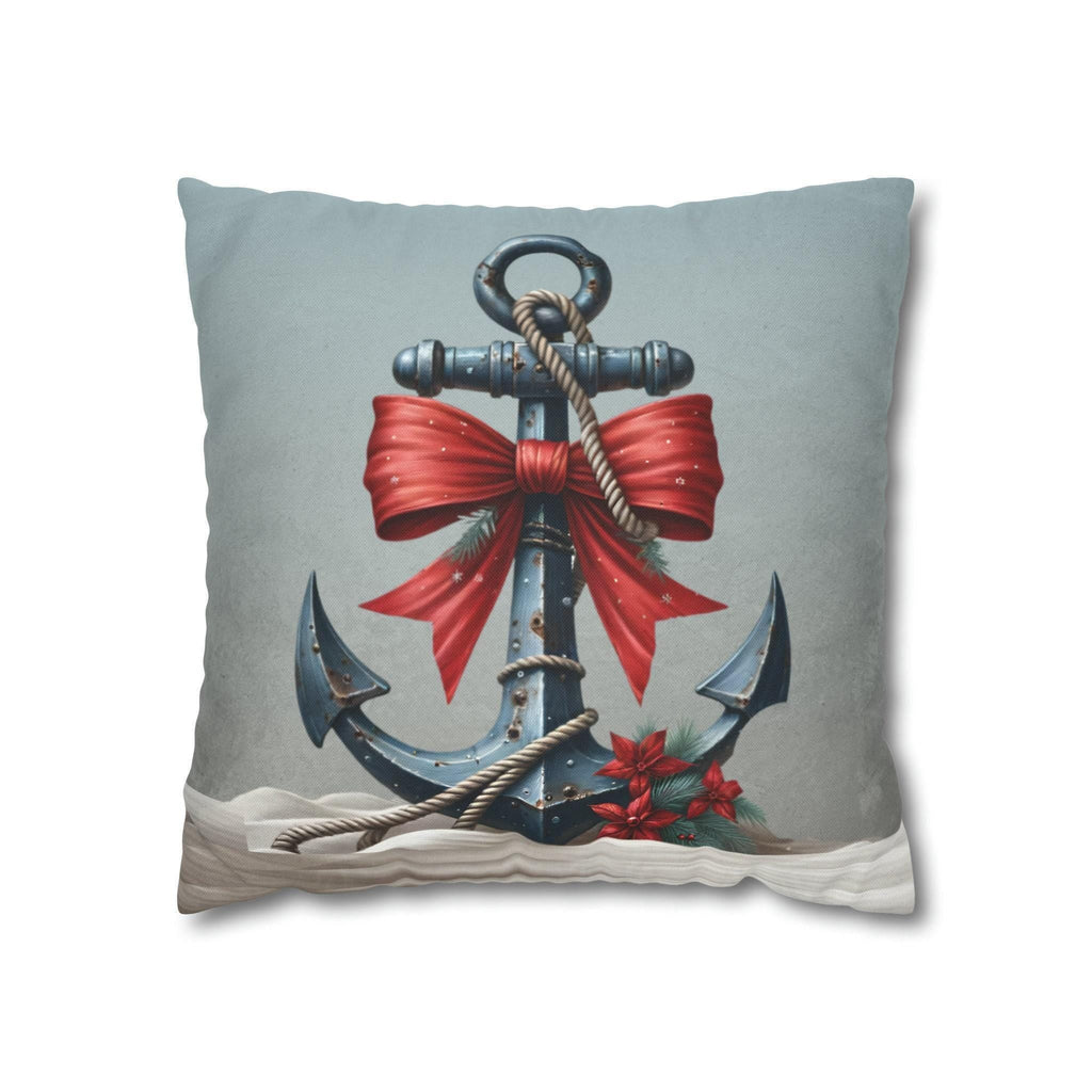 Rustic Ship's Anchor Christmas Pillow Cover: Nautical Holiday Decor