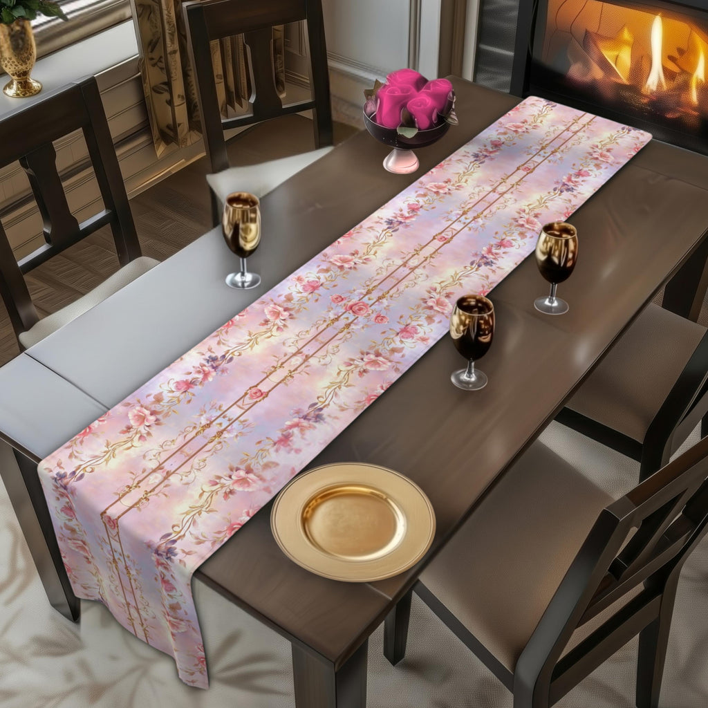 Romantic Floral Table Runner: Pastel Pink Lavender Wedding and Dining Decor