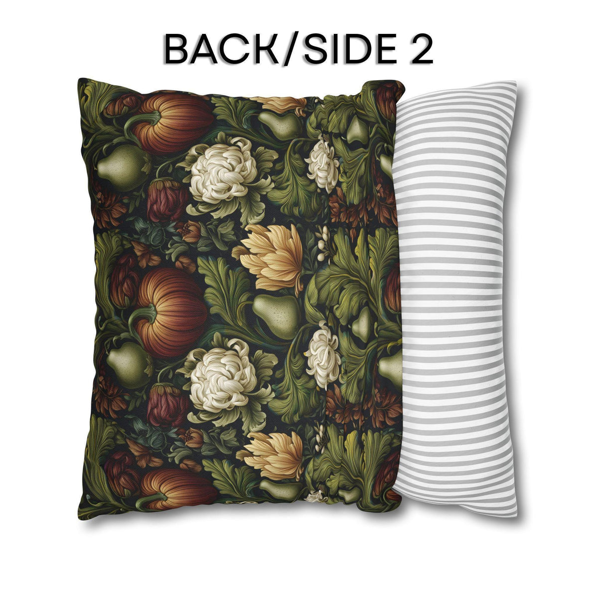 William Morris Inspired Fall Pillow Cover: Pumpkins, Pears, and Ivory Florals on Charcoal