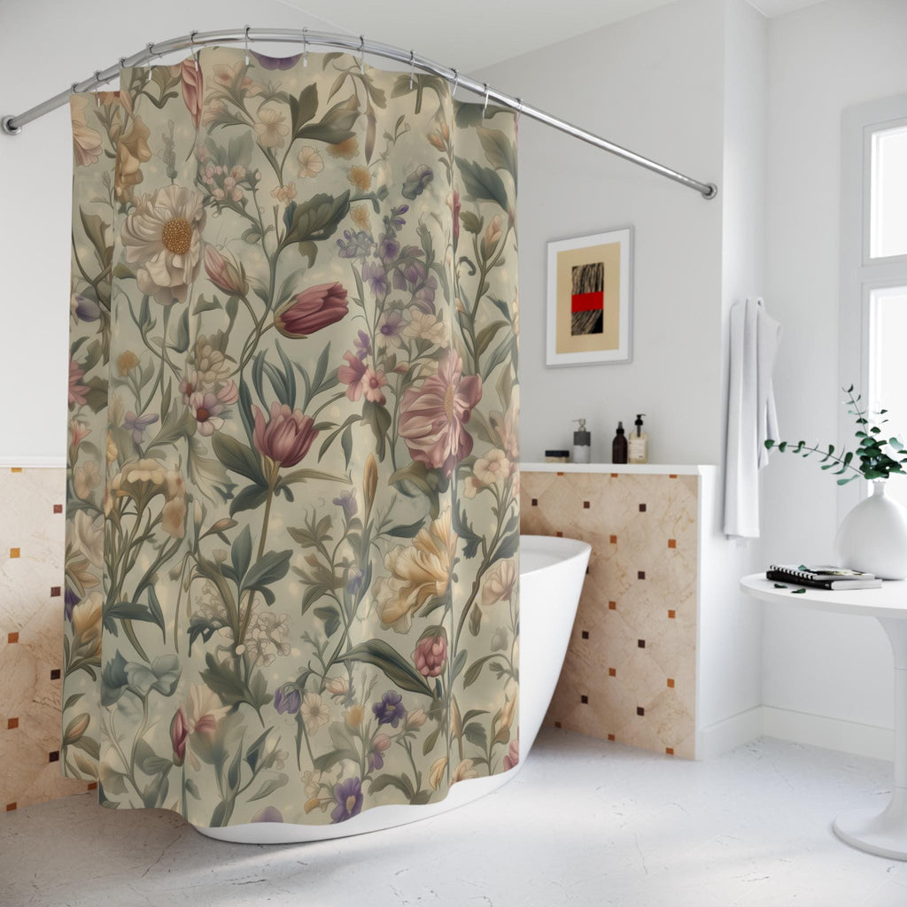 William Morris Botanical Shower Curtain: Vintage-Inspired Floral Tapestry in Soft Earthy Tones
