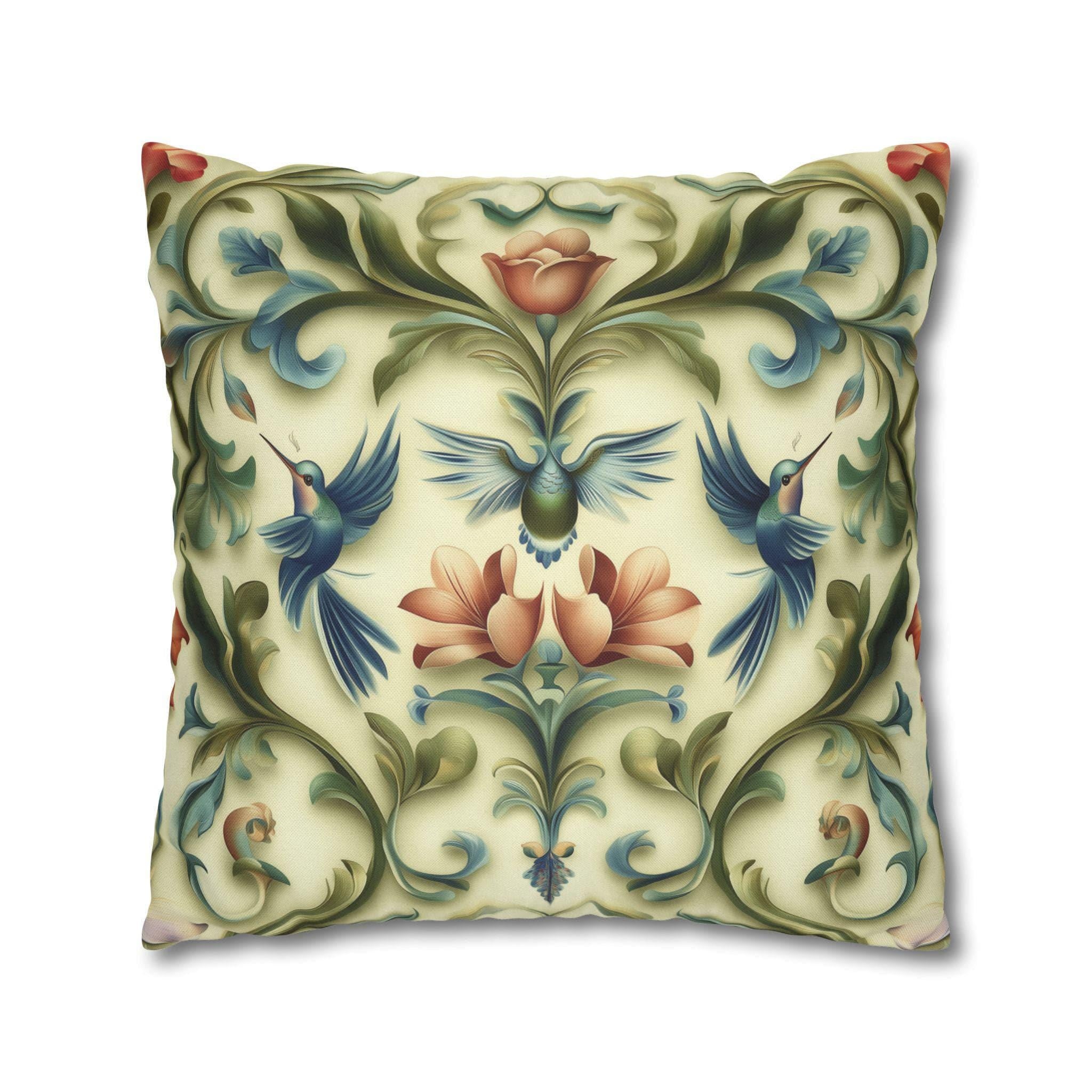 William Morris Inspired Hummingbird Floral Pillow Cover: Vintage Nature Tapestry Cushion Design