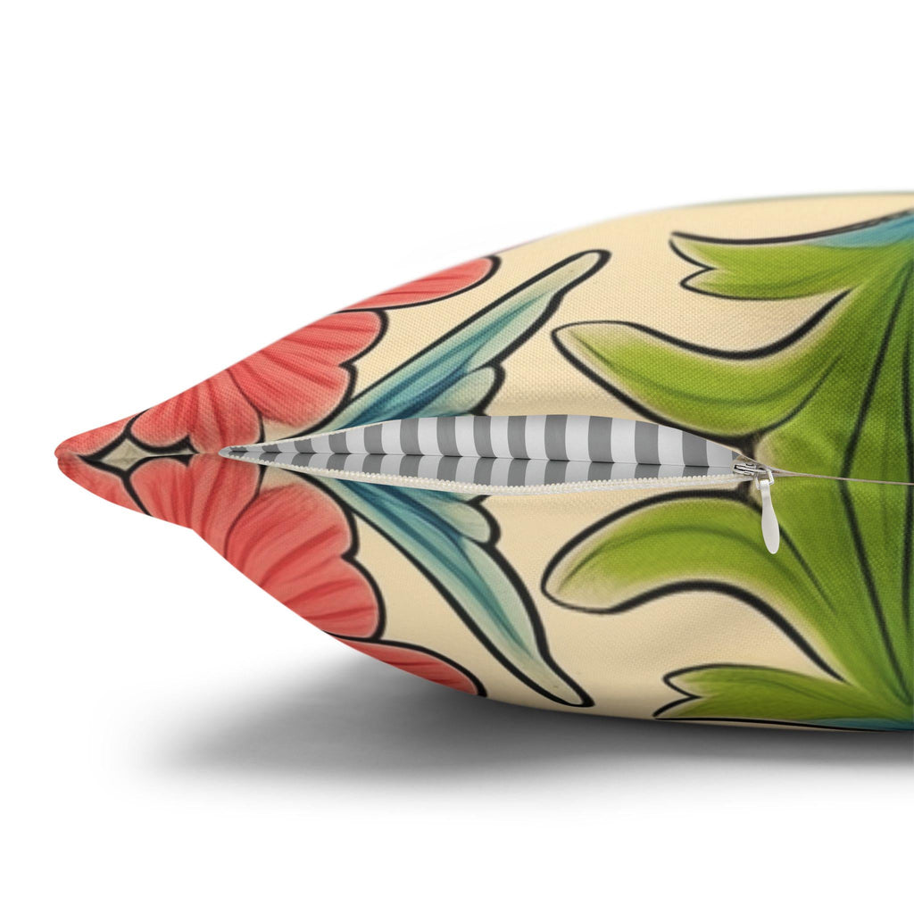 Arts and Crafts Floral Pillow Cover: William Morris Lodden-Inspired Design in Coral, Blue, Green