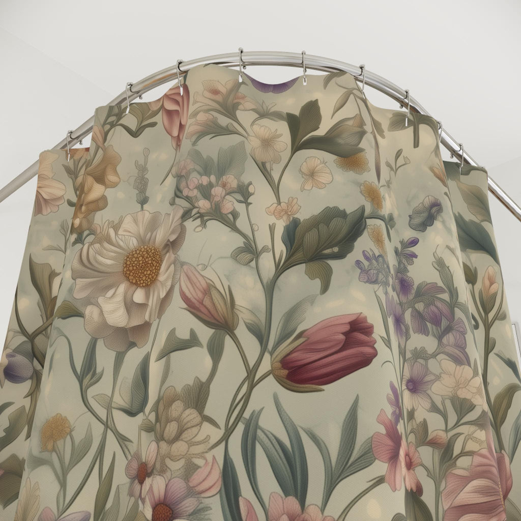 William Morris Botanical Shower Curtain: Vintage-Inspired Floral Tapestry in Soft Earthy Tones