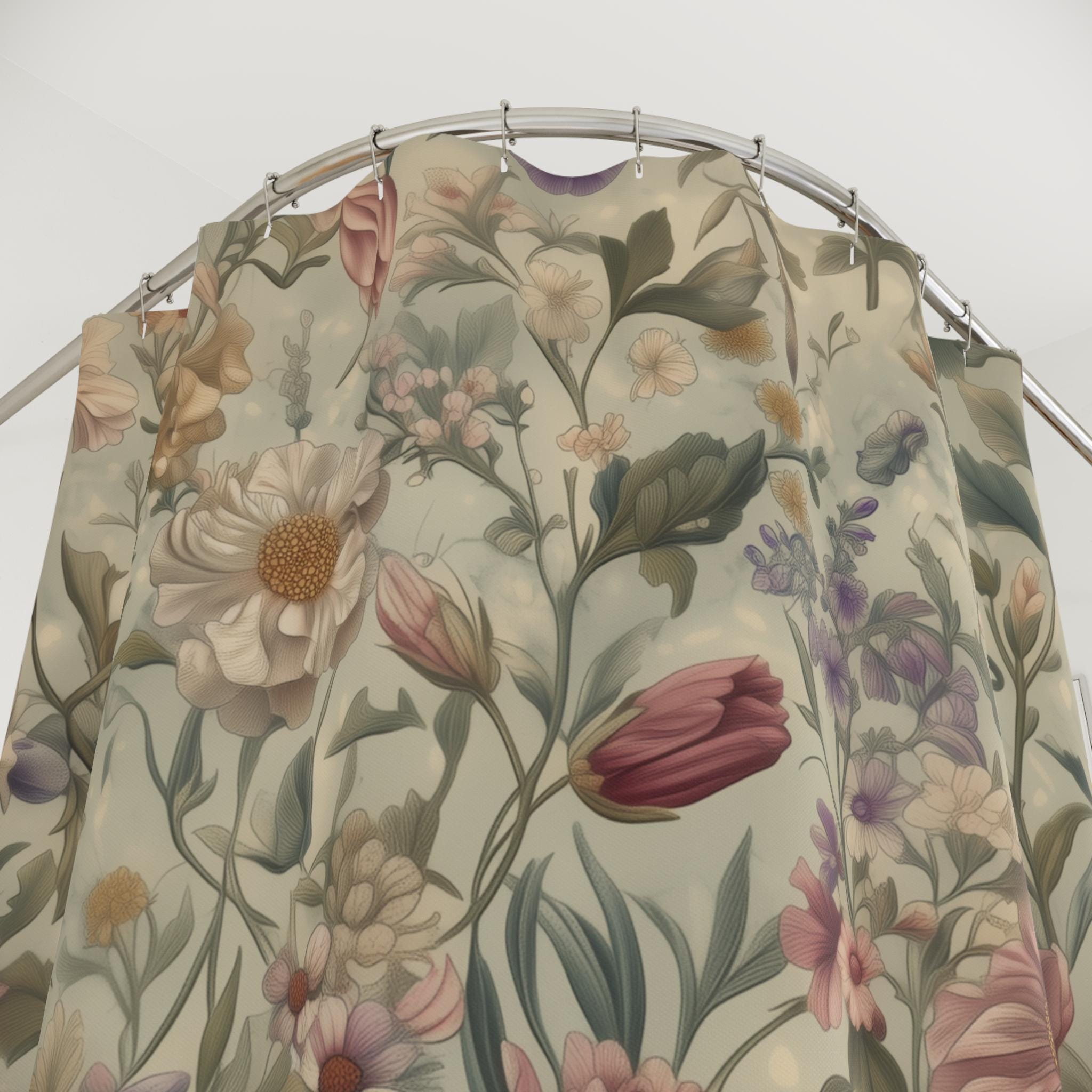 William Morris Botanical Shower Curtain: Vintage-Inspired Floral Tapestry in Soft Earthy Tones
