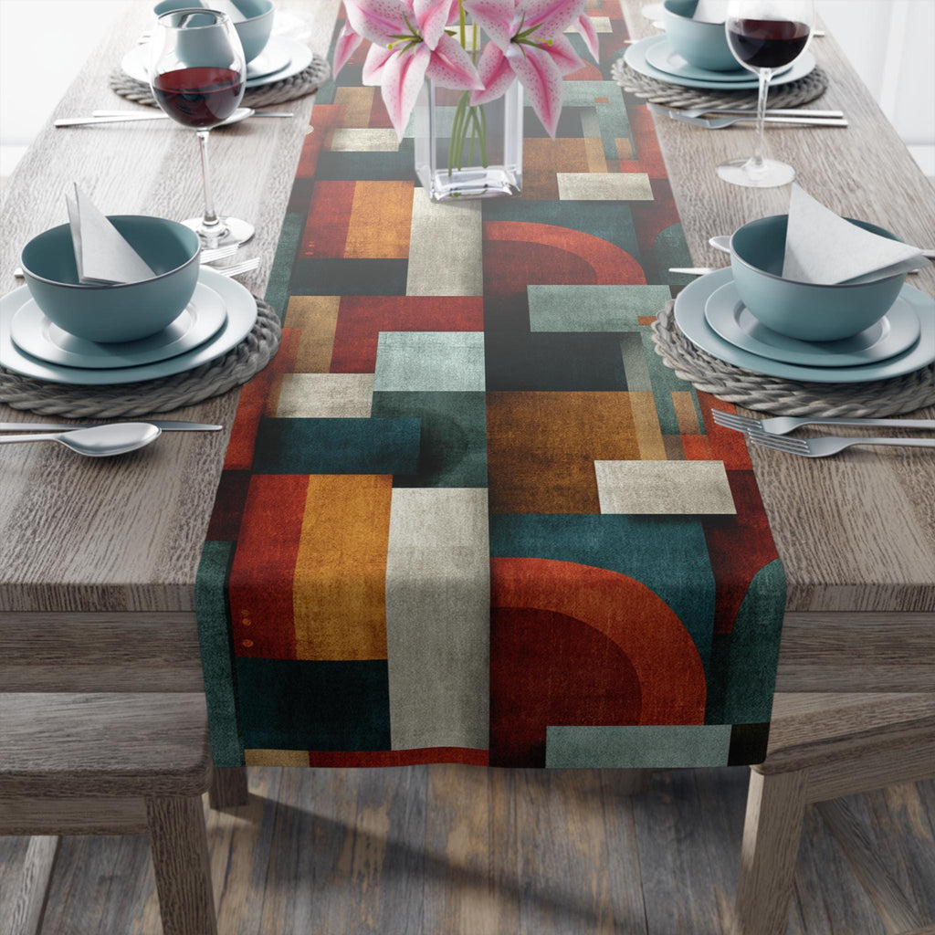 Bauhaus Table Runner: Mid Century Modern Geometric Block Design