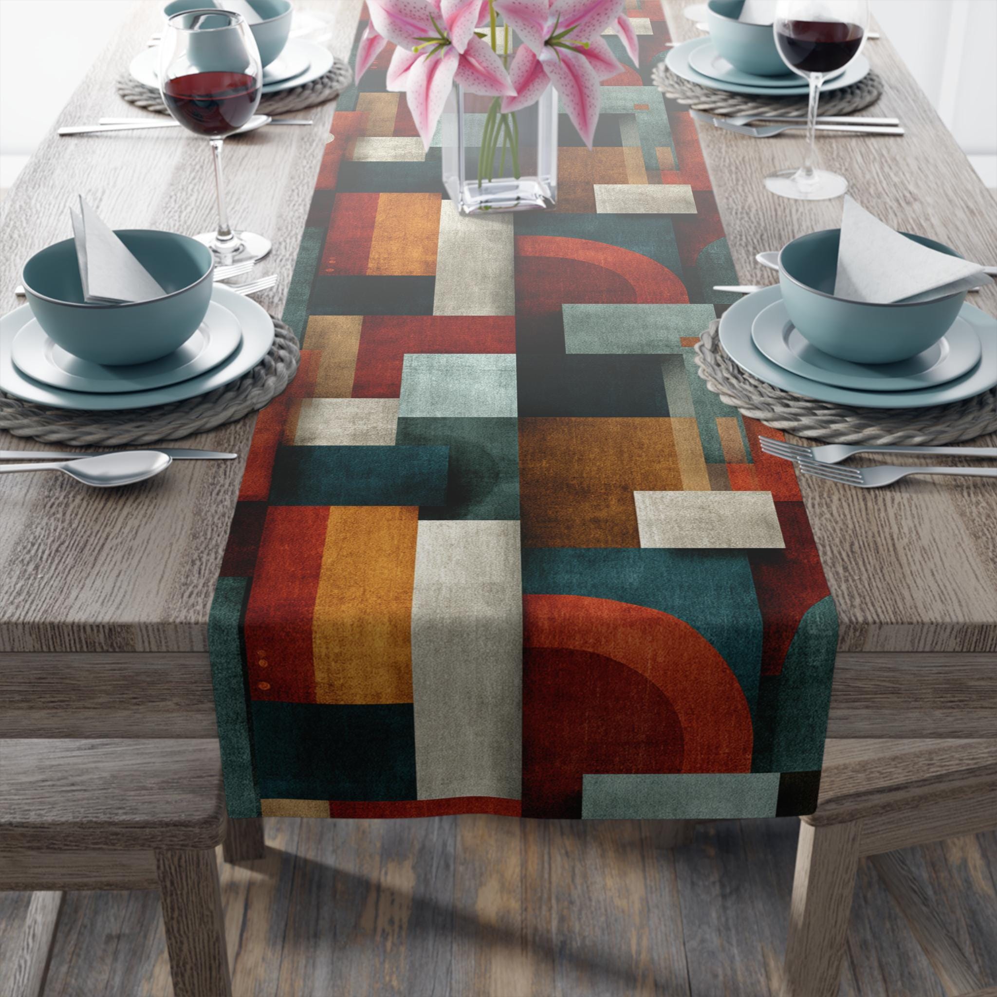 Bauhaus Table Runner: Mid Century Modern Geometric Block Design