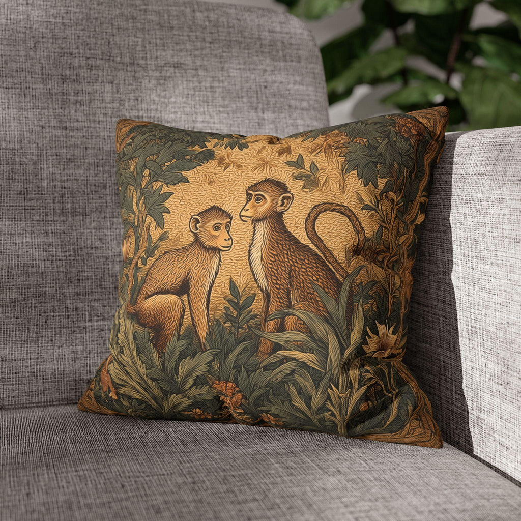 William Morris Style Throw Pillow Cover:  Monkey Jungle Botanical Design