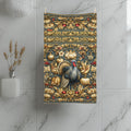 William Morris Autumn Hand Towel: Botanical Thanksgiving Turkey Decor, Grey-Blue and Gold