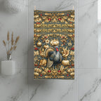 William Morris Autumn Hand Towel: Botanical Thanksgiving Turkey Decor, Grey-Blue and Gold