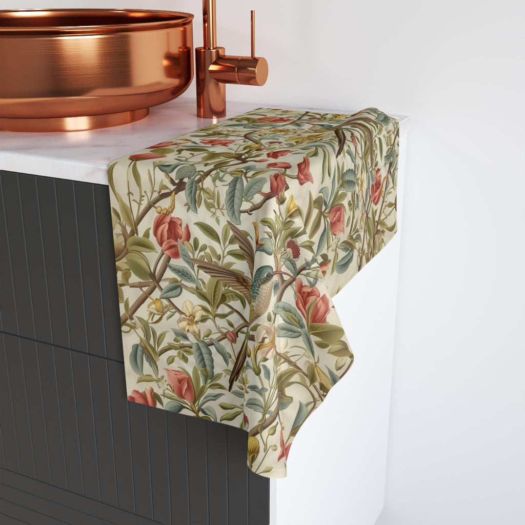 William Morris Hummingbird Floral Hand Towel: Vintage Style Botanical Accent
