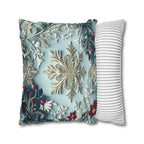 Blue Christmas Pillow Cover Elegant Chinoiserie Inspired Snowflake and Holly Design Light Blue Background