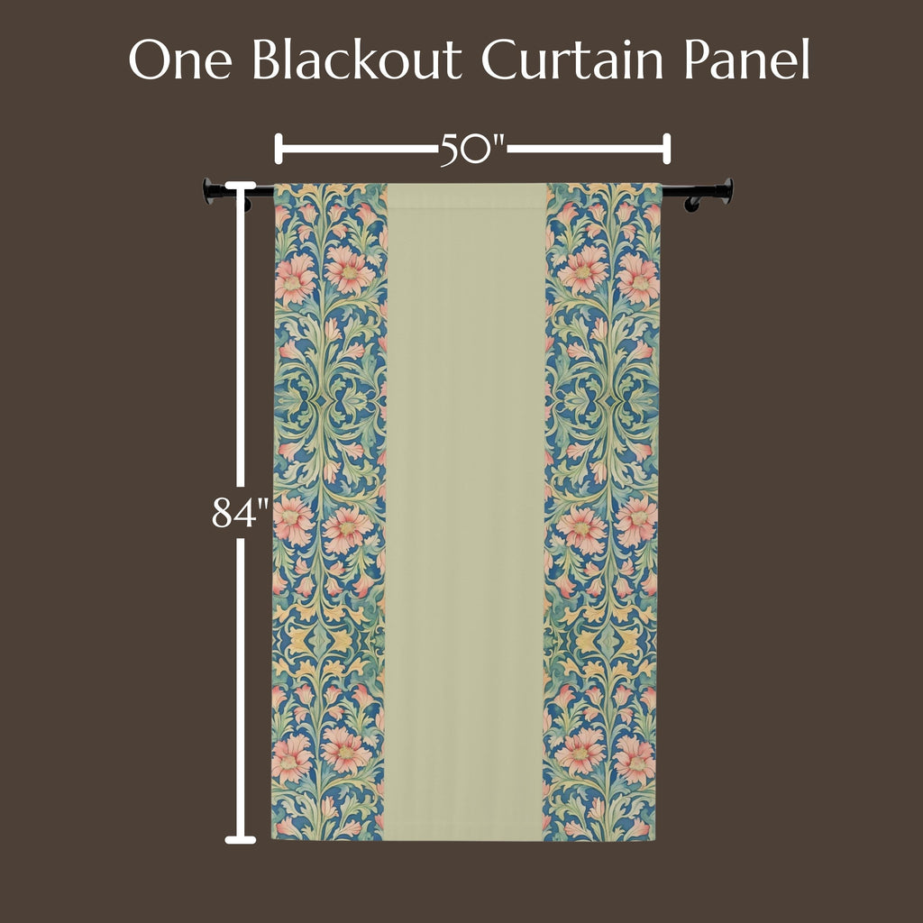 William Morris Pimpernel-Inspired Blackout Panel Curtain: Modern Blue Coral Pink Botanical