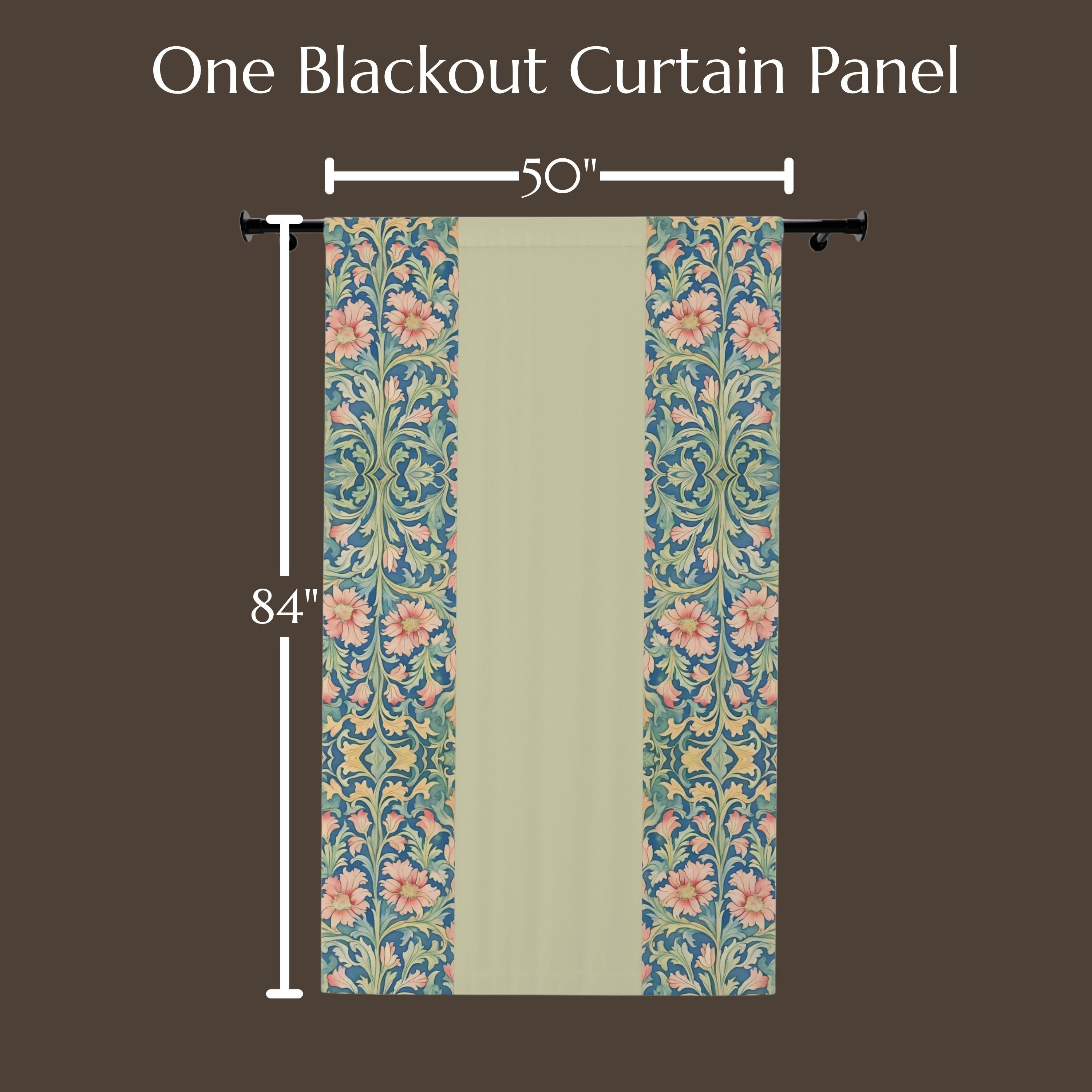 William Morris Pimpernel-Inspired Blackout Panel Curtain: Modern Blue Coral Pink Botanical
