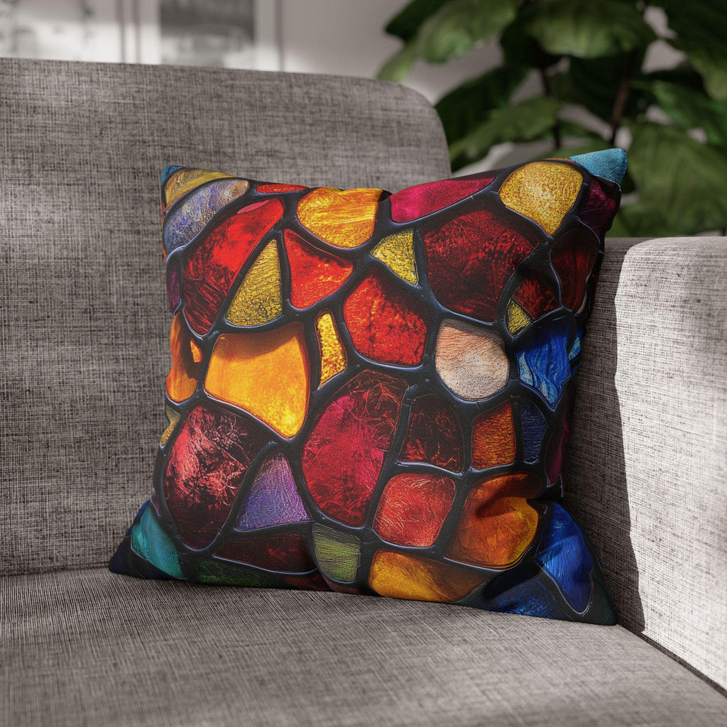 Vibrant Mosaic Pillowcase: Stained Glass Inspired Jewel-Toned Design for Artistic Home Decor