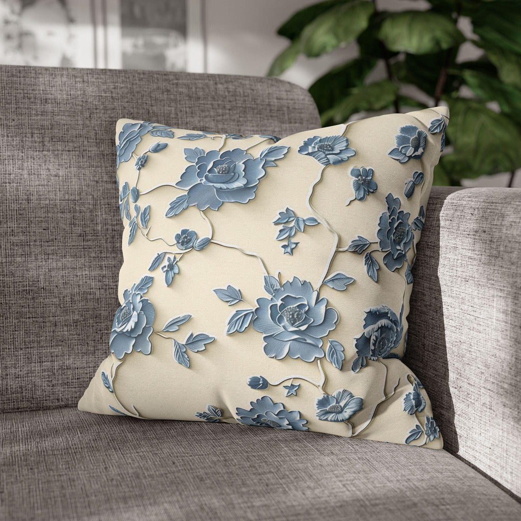 Chinoiserie Pillow Cover: Blue Peony Floral Design