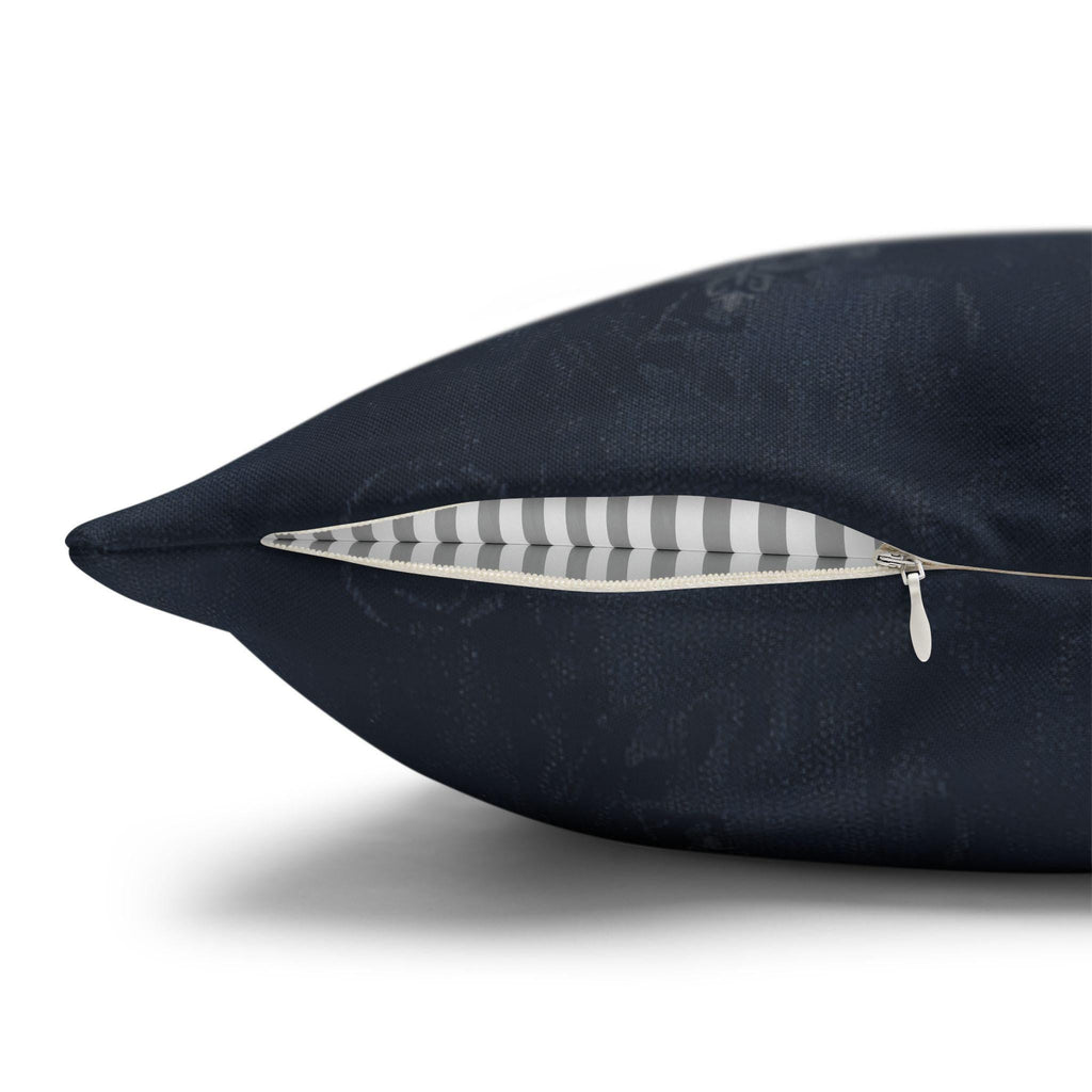 Elegant Navy Blue Damask Pillow Cover with Antique Gold Scroll Pattern - Baroque Accent Cushion