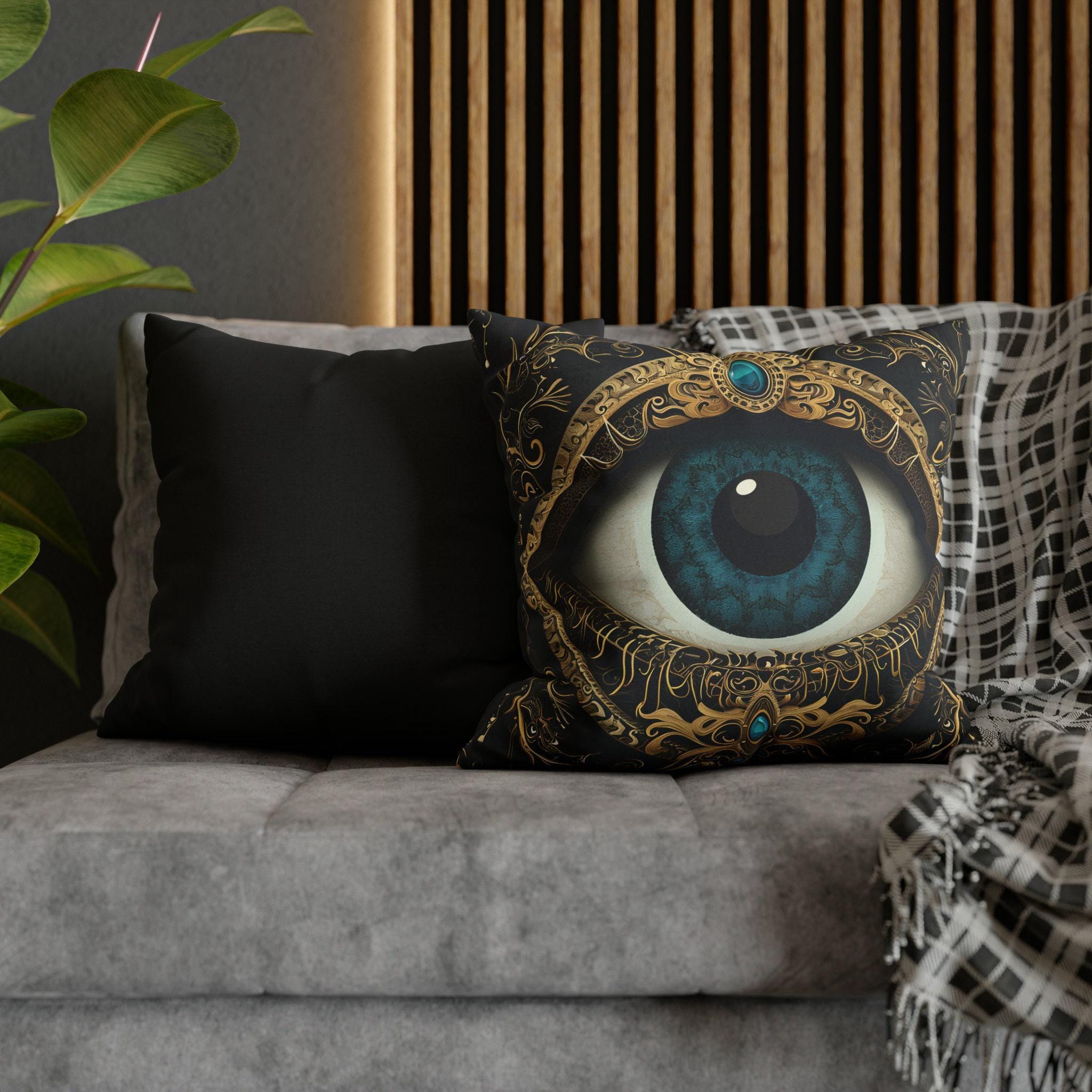 Evil Eye Symbol Pillow Cover | Protective Talisman with Baroque Embellishments | Cultural & Mystical Decor