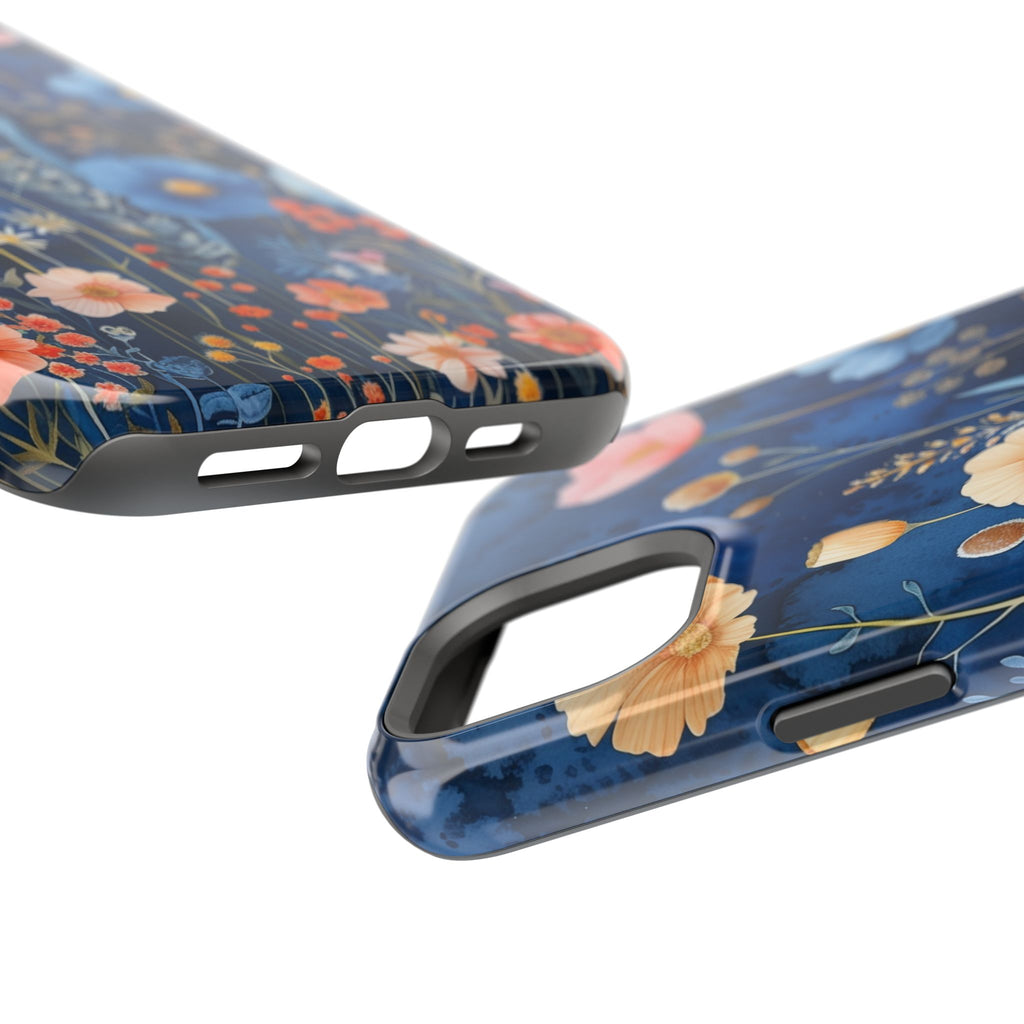 Blue Wildflower MagSafe iPhone Case: Dreamy Floral Design 14 15 16 Pro Plus Max