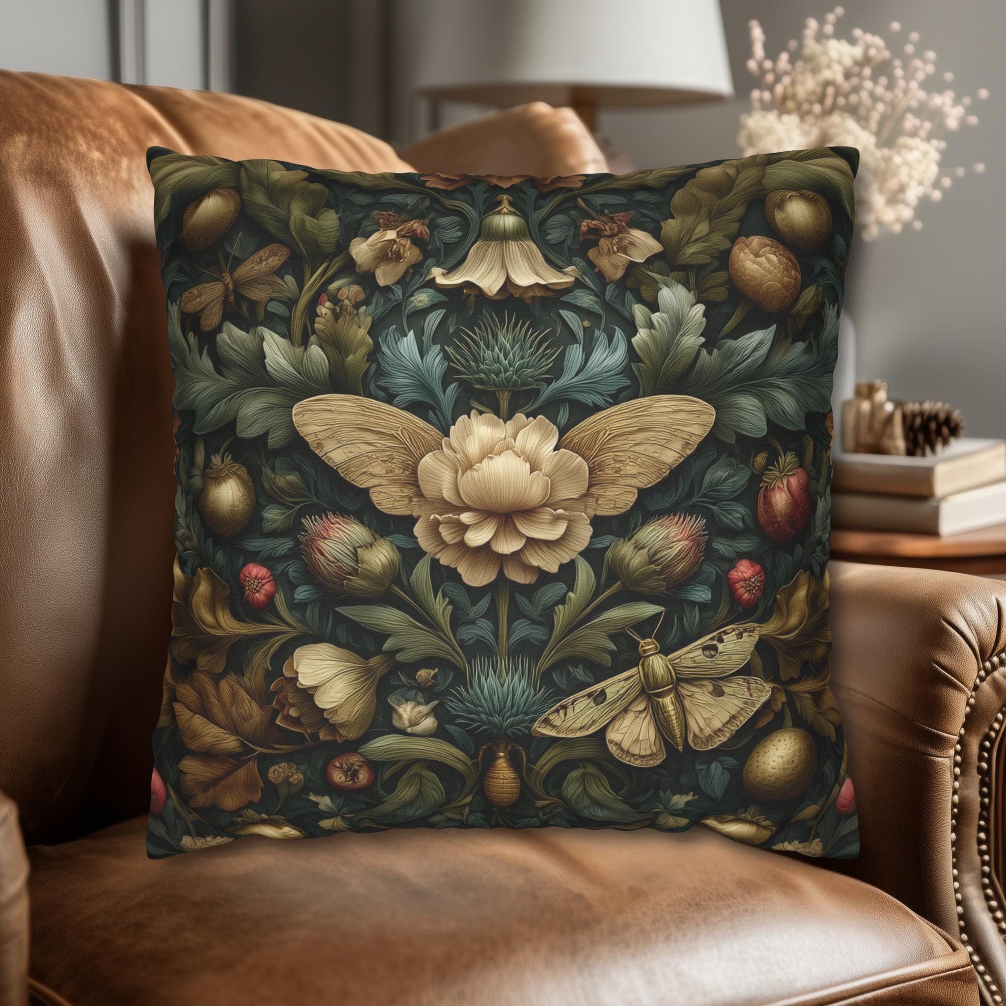 Midnight Morris Moody Pillow Cover: Arts and Crafts Moth Botanical Decor