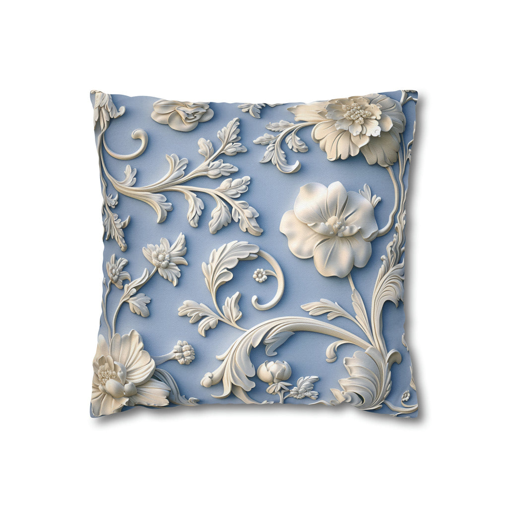 Elegant Chinoiserie Floral Pillow Cover: Soft White & Grey on Powder Blue, Timeless Asian-Inspired Decor