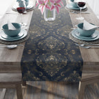 Elegant Baroque Navy & Gold Damask Table Runner: Vintage-Inspired Dining Room Accent