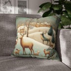 Whimsical Woodland Christmas Pillow Cover: Storybook Deer & Snowy Village