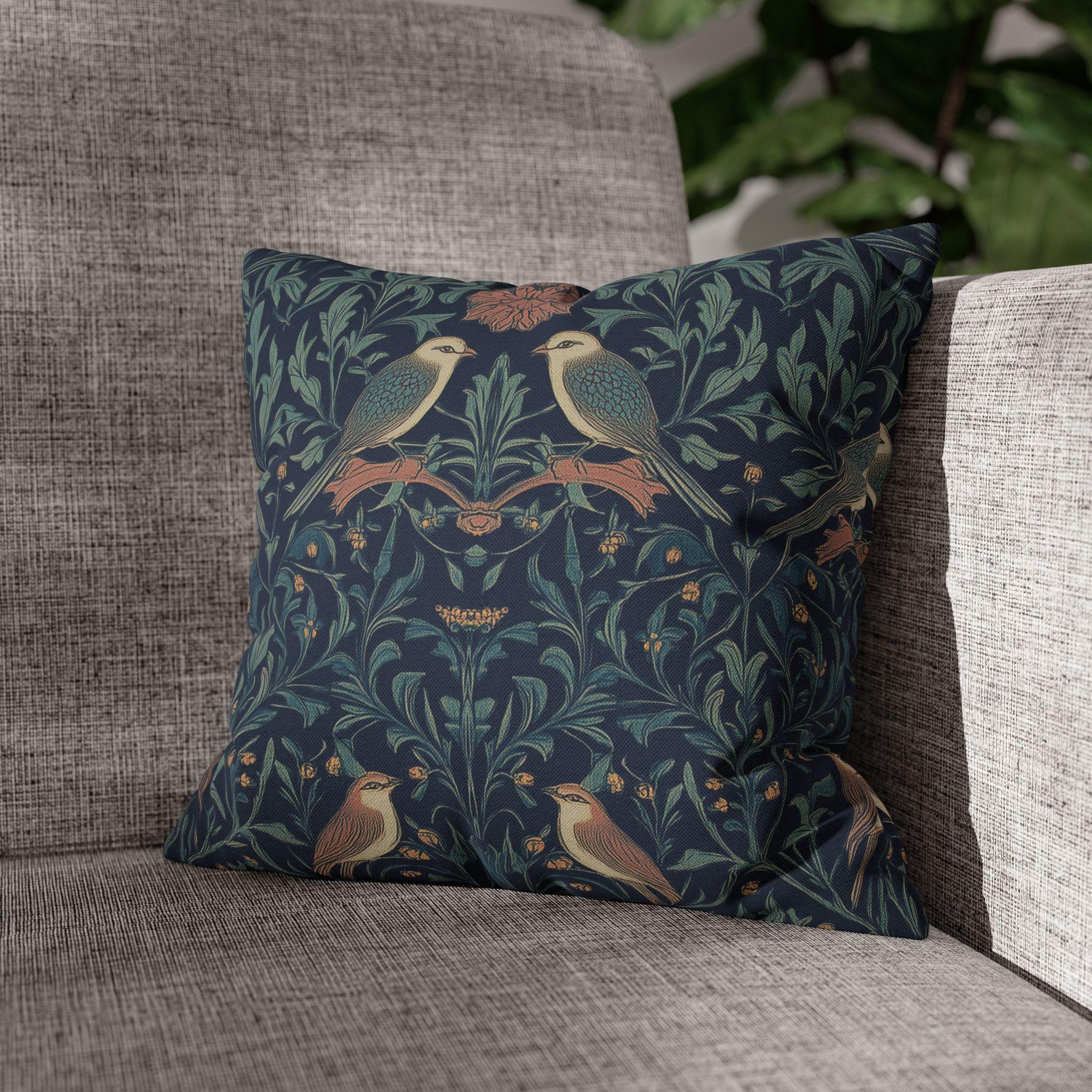 Midnight Songbirds Pillow Cover: William Morris Revival