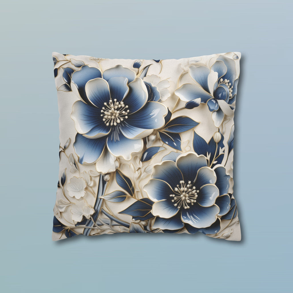 Elegant Chinoiserie Floral Pillow Cover: Blue & Off-White Eastern Motif Cushion for Home Decor