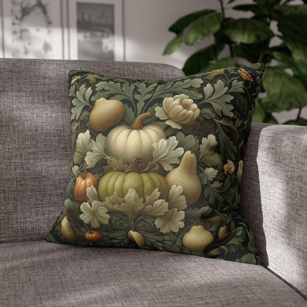 William Morris Inspired Pillow Cover: Vintage Style Autumn Tapestry in Sage and Cream