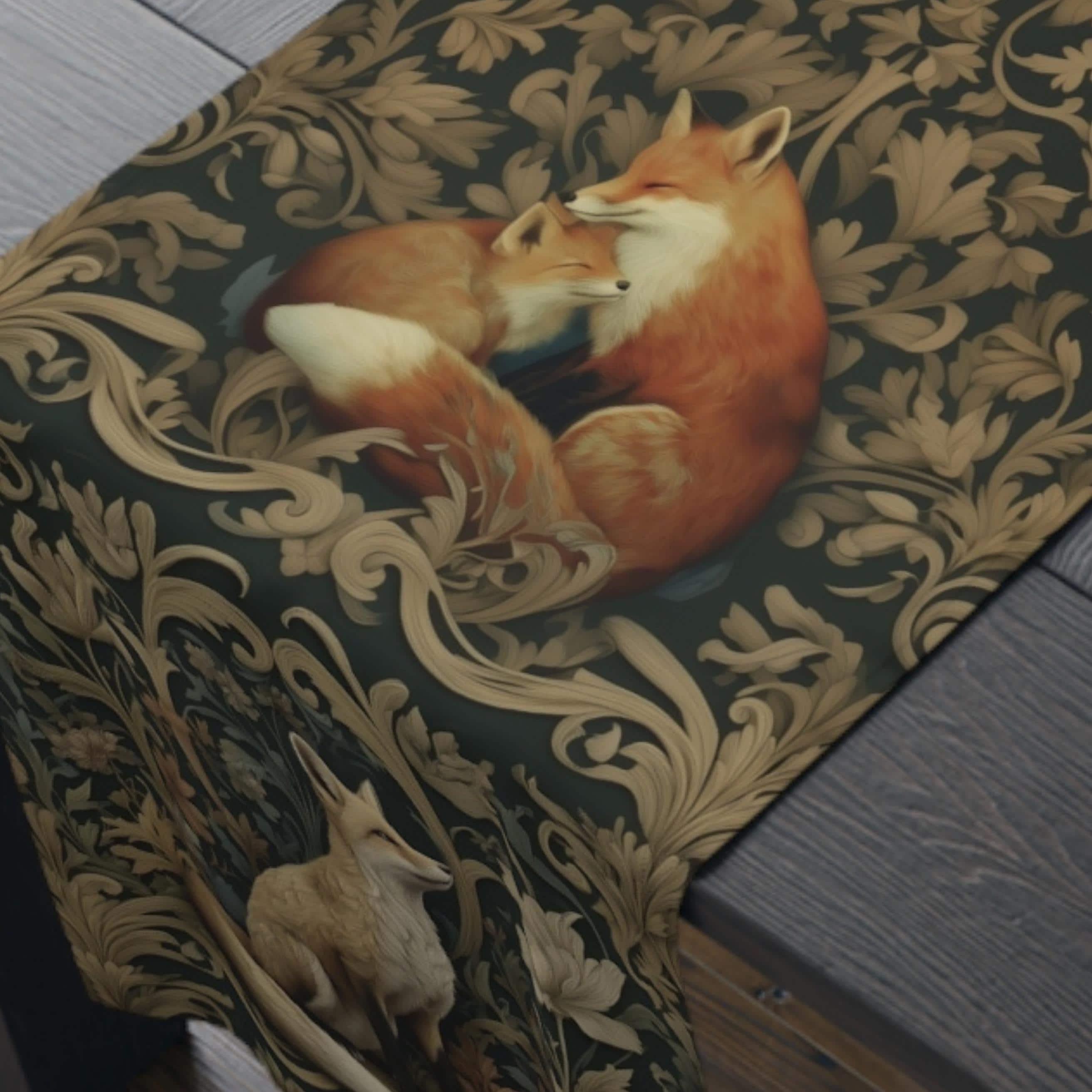 William Morris Fox Table Runner: Dark Woodland Botanical Arts & Crafts Decor