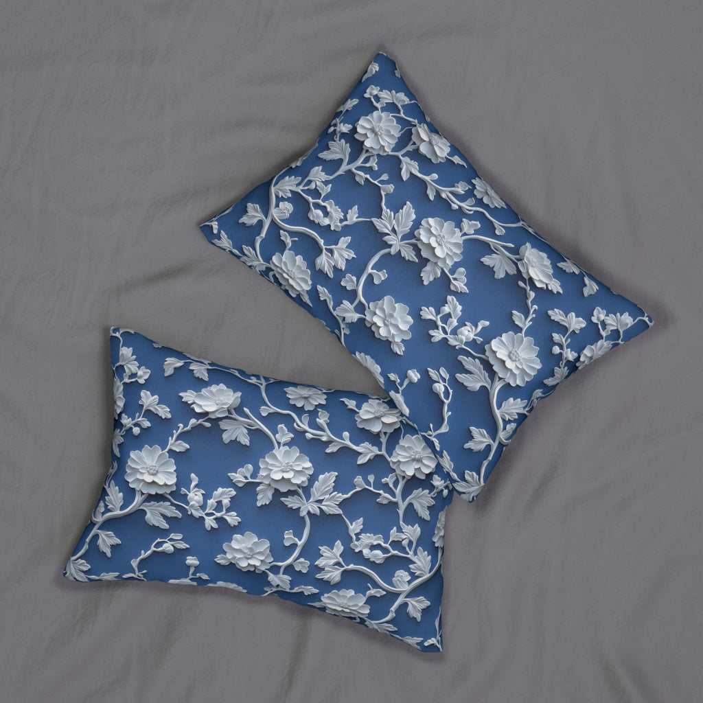Chinoiserie Lumbar Pillow: Blue and White Floral Home Accent