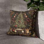 William Morris Christmas Tree Pillow Cover: Burgundy Holiday Tapestry Look