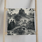 Halloween Toile Hand Towel: Haunted House, Crows and Black Cat in Monochrome
