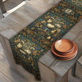 William Morris Inspired Autumn Table Runner: Teal, Gold, and Ivory Harvest Design