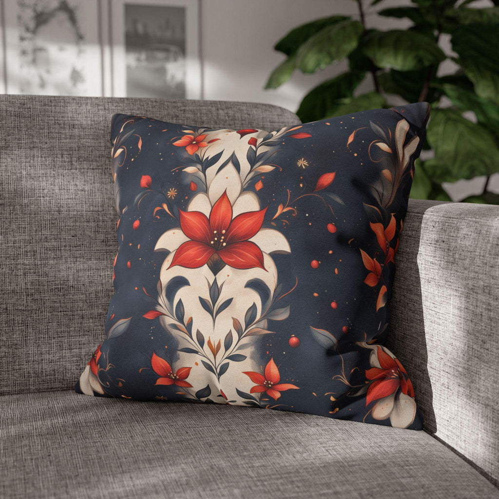 Fleur de Lis Poinsettia Pillow Cover, Holiday Floral on Navy