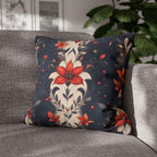 Fleur de Lis Poinsettia Pillow Cover, Holiday Floral on Navy