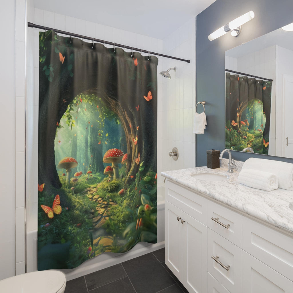Enchanting Forest Shower Curtain & Bath Mat: Whimsical Nature Decor for Boho Bathrooms - Sold Separately