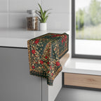 William Morris Christmas Hand Towel: Vintage Style Emerald Green Poinsettia, Golden Snowflake