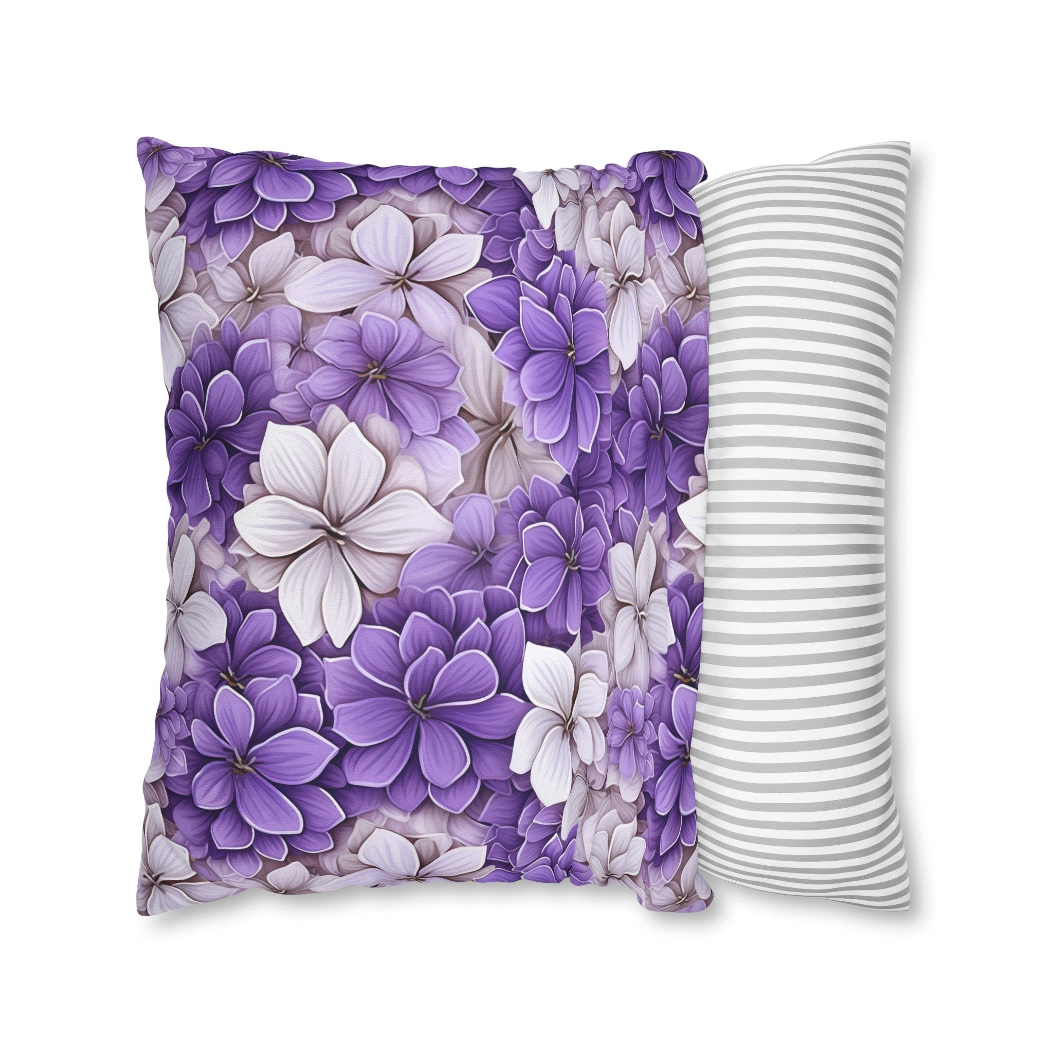 Elegant Purple & White Hydrangea Throw Pillow Cover - Floral Home Decor Accent